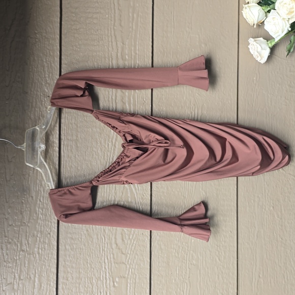 Shein Brown Slinky bodycon Ruched dress XSP petite xs - Picture 1 of 5